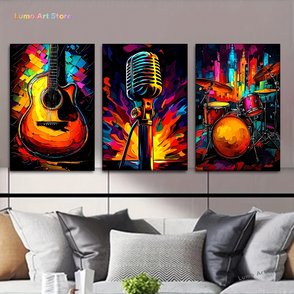 Musical Instrument In Drawing - 2D 3 pièces/ensemble, Peinture sur toile