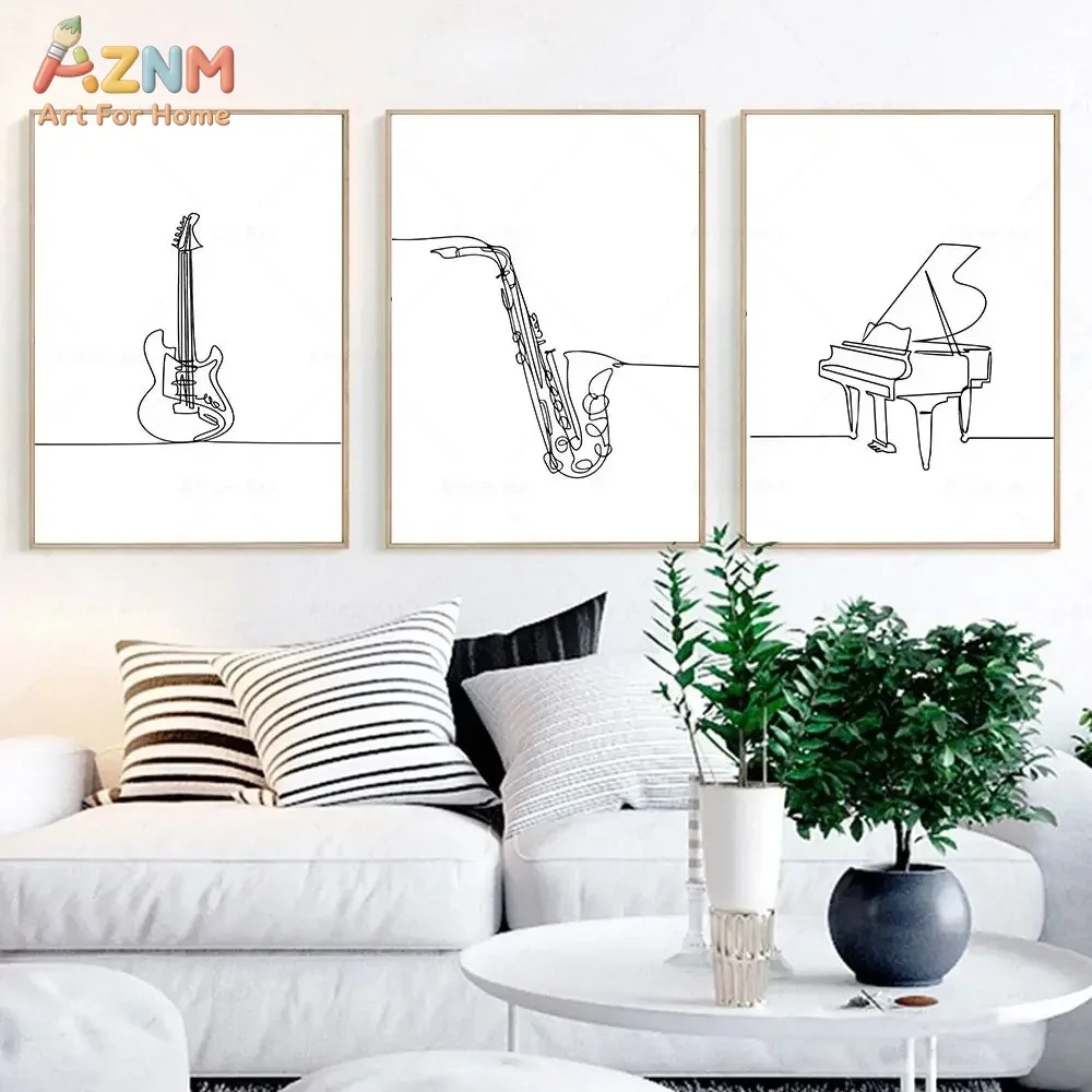 Musical Instrument In Drawing - AZNM Art mural minimaliste sur toile